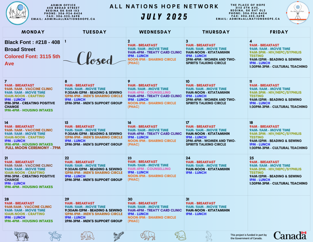 ANHN Calendar for July 2025